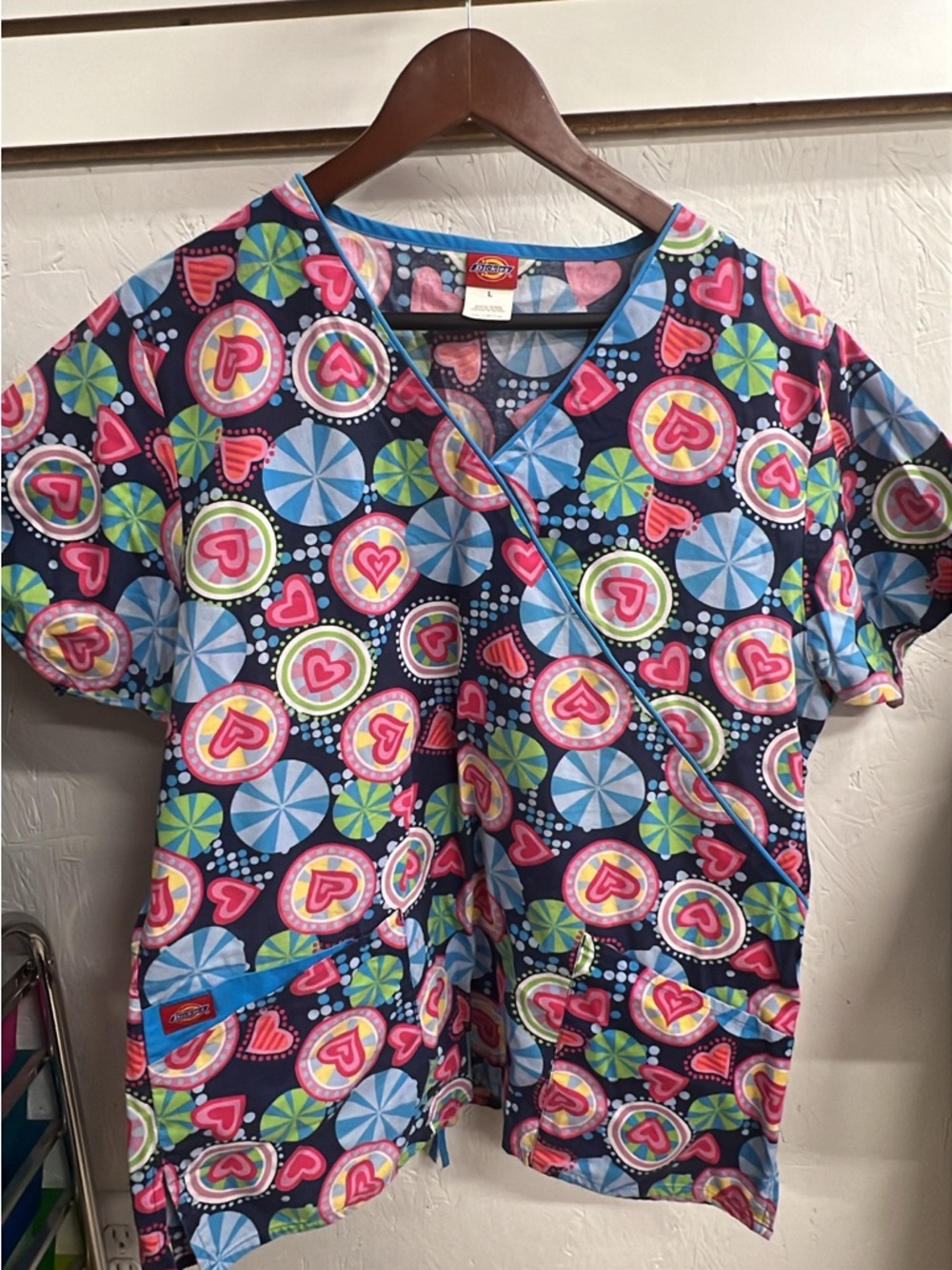 Dickies Multicolor Heart & Pinwheel Print Scrub Top